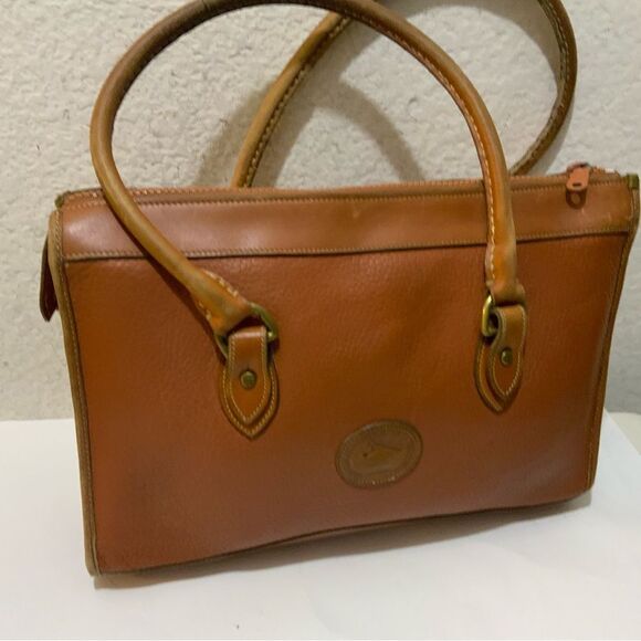 Vintage 1980’s Dooney & Bourke All-Weather Leather Satchel Purse British Tan - Picture 4 of 16